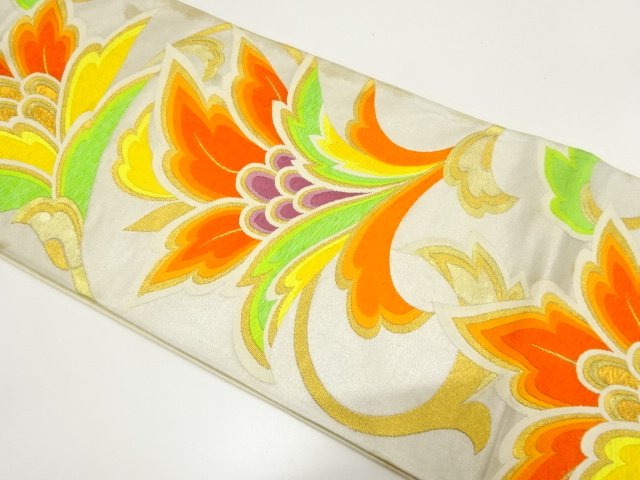 JAPANESE KIMONO / ANTIQUE KARAHANA PATTERN WOVEN FUKURO OBI (MATERIALS